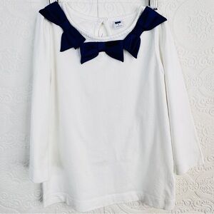 JANIE AND JACK Girl's White Blouse Top Navy Blue Bows Collar Cotton size 8
